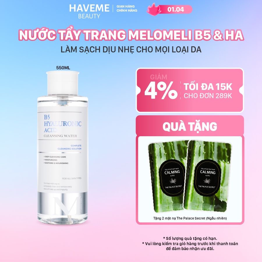 Nước Tẩy Trang Melomeli B5 & HA Làm Sạch Sâu Dịu Nhẹ Cho Mọi Loại Da 550ml