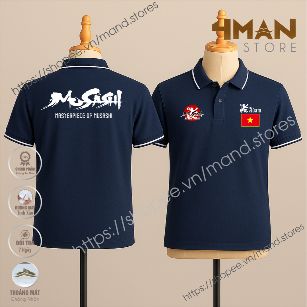 Áo thun Polo Adam MoSASHI - Vải thun Cá sấu CVC Cao Cấp Dày mịn Chống nhăn - 4Man Store