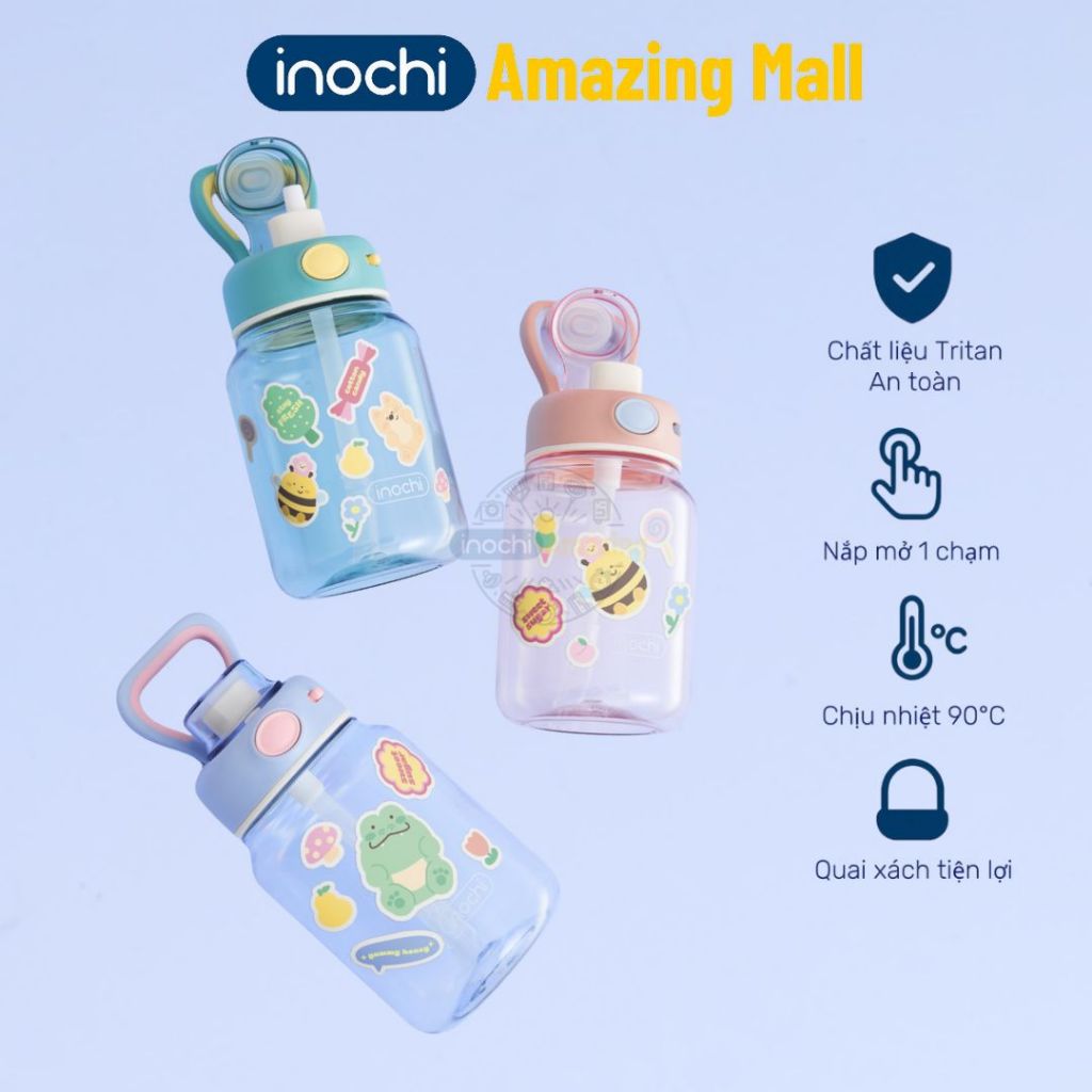 Bình nước nhựa tritan Inochi Kita Gummy 700ml quai xách tiện lợi tặng kèm decal vui nhộn Amazing Mal