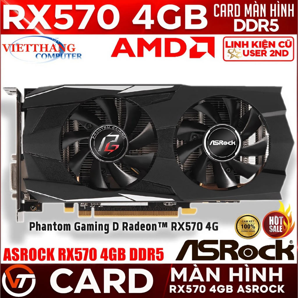VGA - Card Màn Hình Asrock RX570 4GB DDR5 Chính hãng VGA Cũ đã qua sử dụng ( Cũ - 2nd )