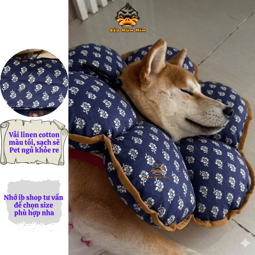 Gối chống liếm vòng cổ chống liếm họa tiết màu cam mềm êm ái cho chó mèo từ 3-60kg MM105