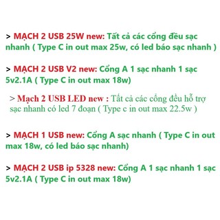 Mạch sạc dự phòng nhanh 18w, 22.5, 25w Type C Micro 1 usb 2 usb