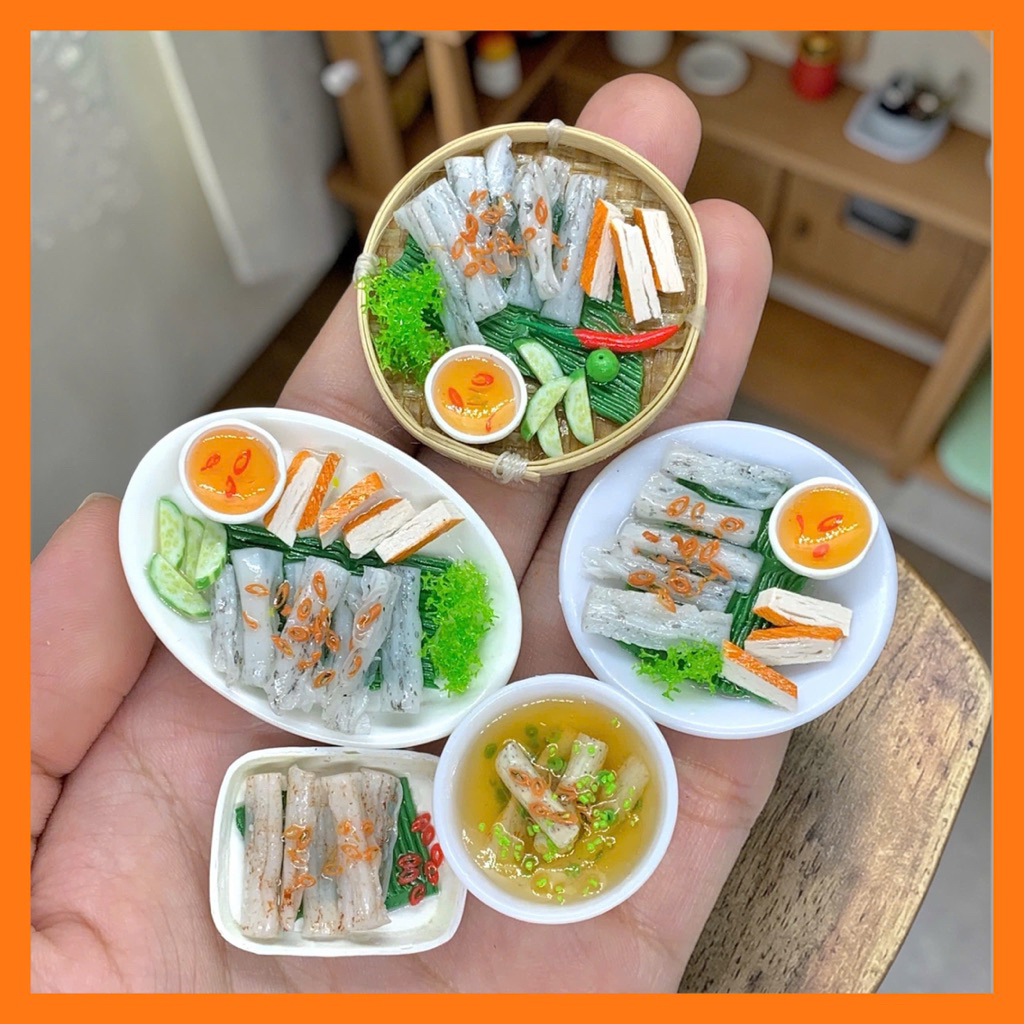 🥢 Bánh Cuốn Chả Lụa Mini | Mô Hình Đồ Ăn Việt Trang Trí Nhà Búp Bê & Tiểu Cảnh