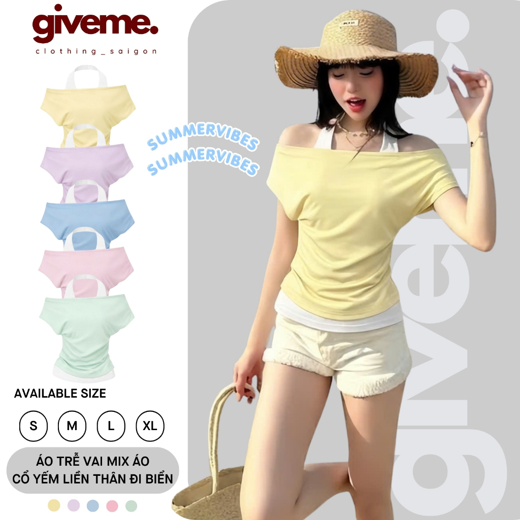 [SUMMER VIBE] Áo Trễ Vai Kiểu Nữ Dáng Nhún Eo Mix Áo Cổ Yếm Liền Thân Phù Hợp Mùa Hè Đi Chơi, Du Lịch Mát Mẻ - BY GIVEME | BigBuy360 - bigbuy360.vn