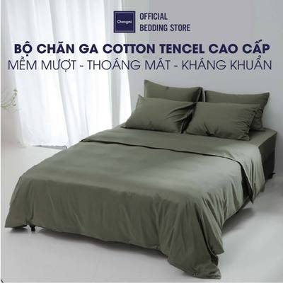 Bộ chăn ga lụa Tencel Cotton Cao Cấp Xanh Army Changmi Bedding siêu mềm mịn và mát. Chính hãng Lenzing nhập khẩu Áo