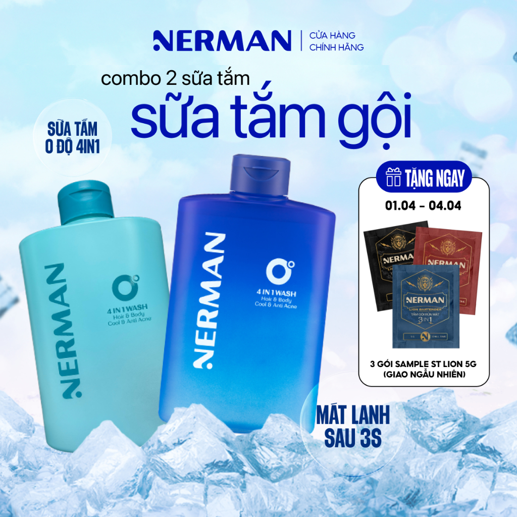 Sữa tắm gội hương nước hoa NERMAN 0 Độ 4in1 330ml Dưỡng Body Dưỡng thể