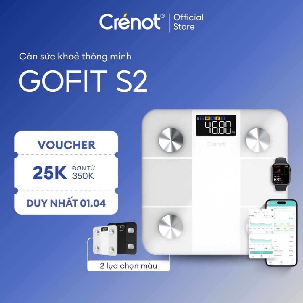Cân sức khỏe điện tử Crenot Gofit S2 cân phân tích lượng mỡ đo 20 chỉ số cơ thể thông minh cân y tế 