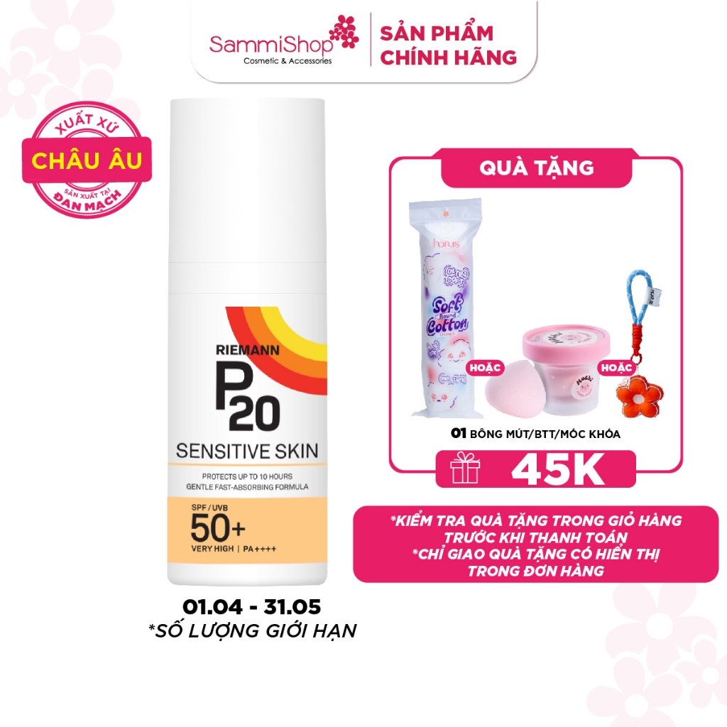 [DATE 9.2027] Riemann P20 Kem chống nắng Sensitive Skin SPF50+ PA++++ 100ml