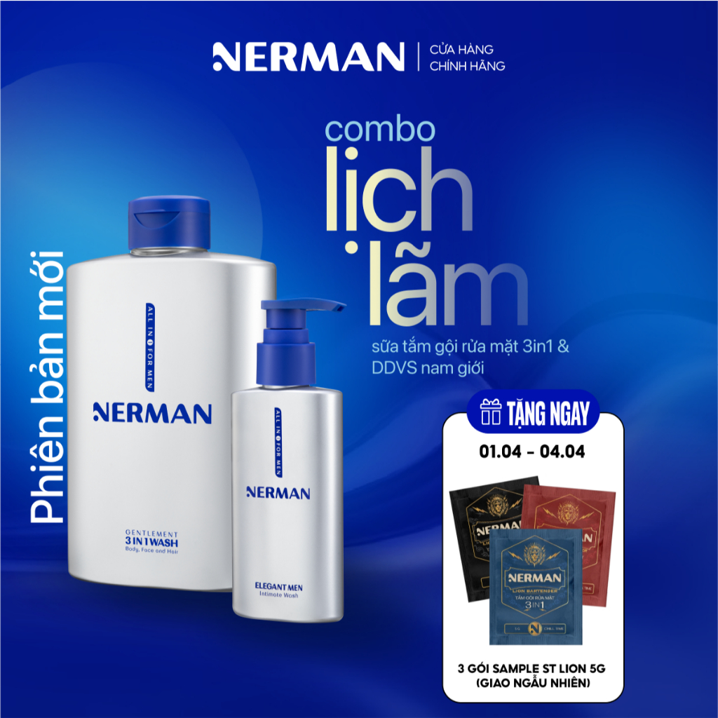 Combo lịch lãm Nerman - Sữa tắm gội cho nam 350ml & Dung dịch vệ sinh nam giới 100ml