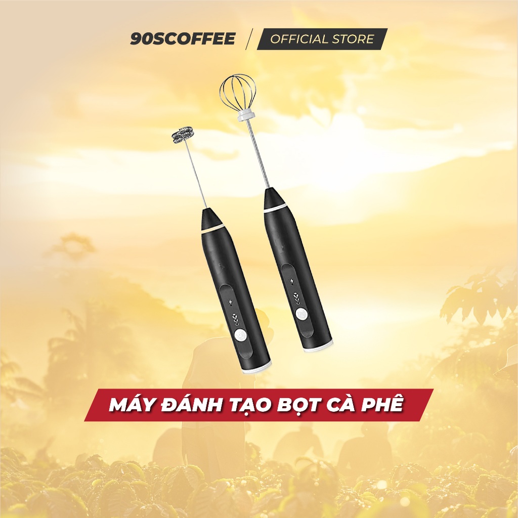Máy Đánh Tạo Bọt Cà Phê - Máy Đánh Trứng 2 Đầu Nhỏ Gọn (Tặng Kèm Dây Sạc) | 90S COFFEE