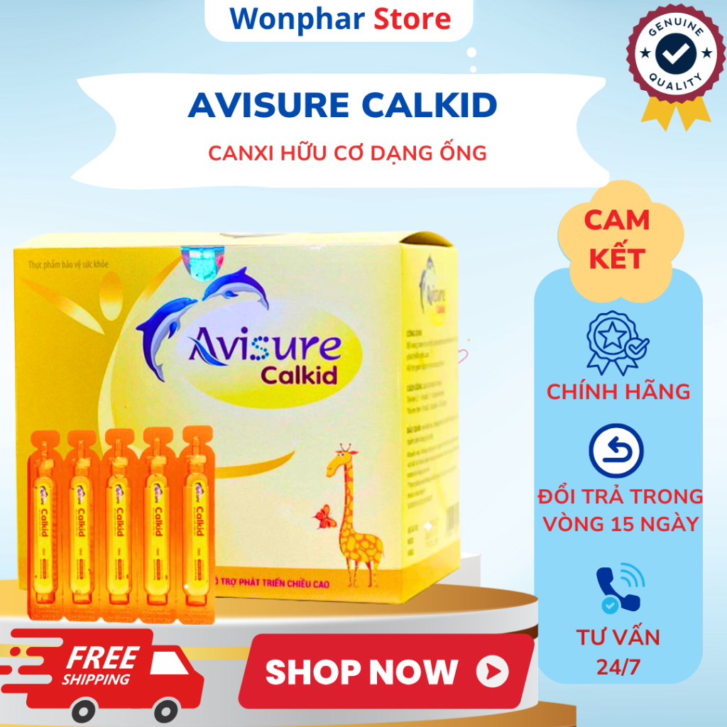 Canxi Cho Trẻ Em Avisure Calikid – Bổ Sung Canxi, Vitamin D3, Hỗ Trợ Phát Triển Chiều Cao Hộp 30 Ống