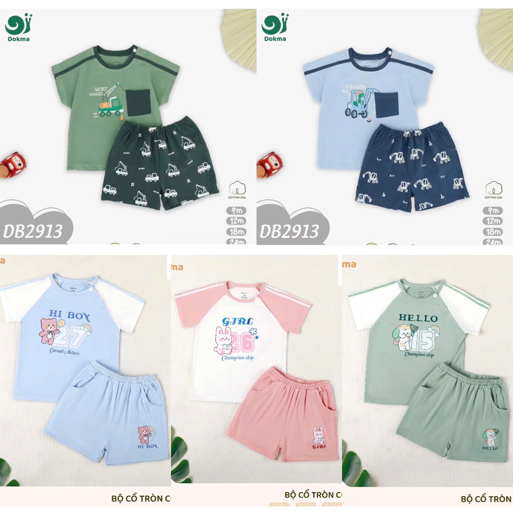 [DOKMA SALE] Bộ Cộc Cài Vai Dokma Cho Bé 9m-36m