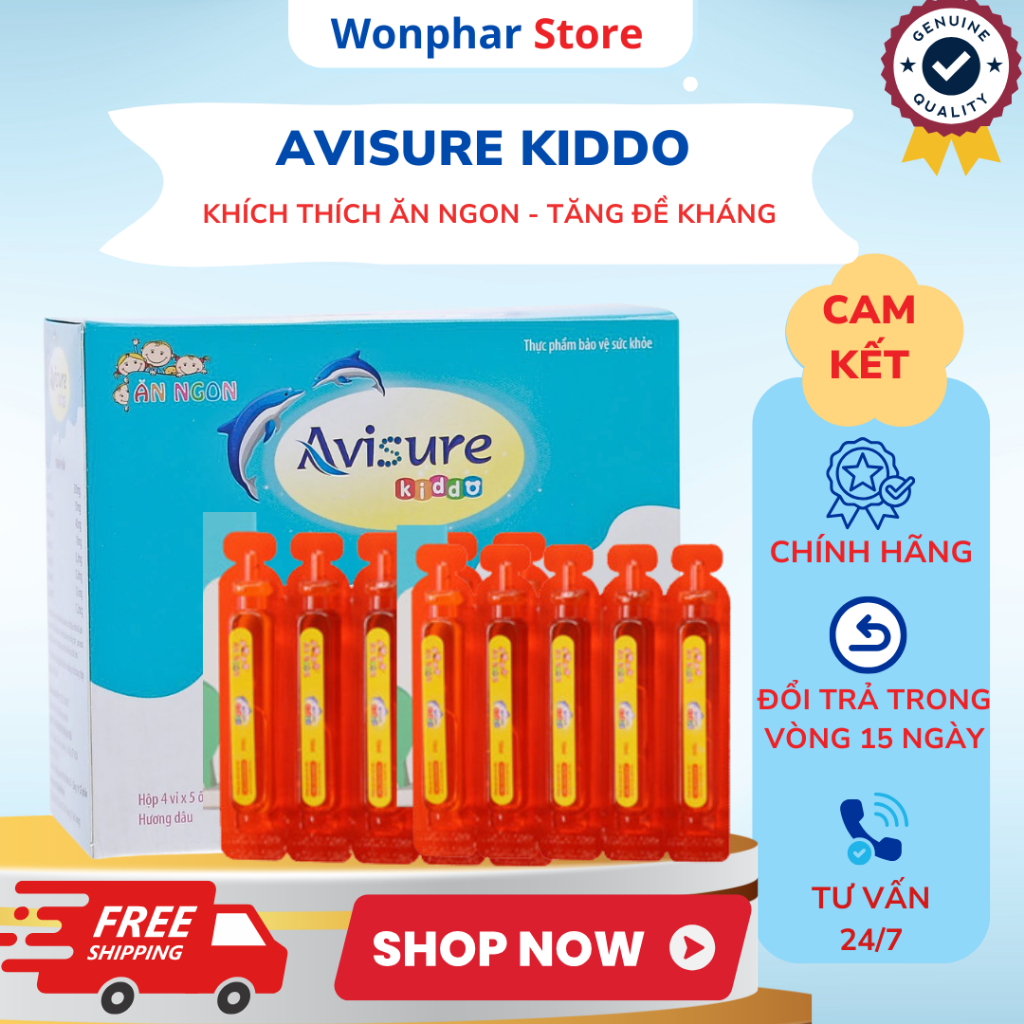 Avisure Kiddo – Giúp Bé Ăn Ngon, Tiêu Hóa Tốt, Tăng Đề Kháng Hộp 30 Ống x 10ml