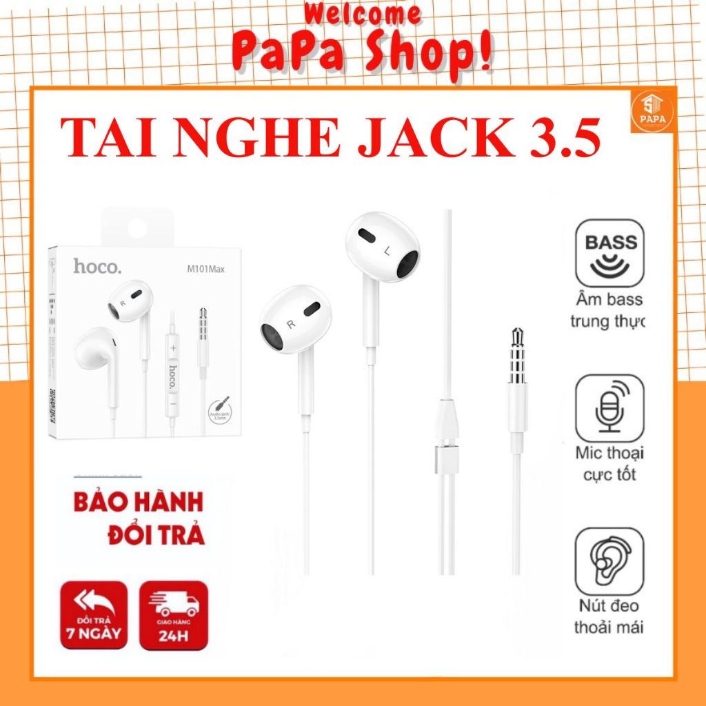 Tai nghe dây Hoco M101 Max 3.5 - Hàng chính hãng âm bass to rõ, có mic đàm thoại [PAPA]