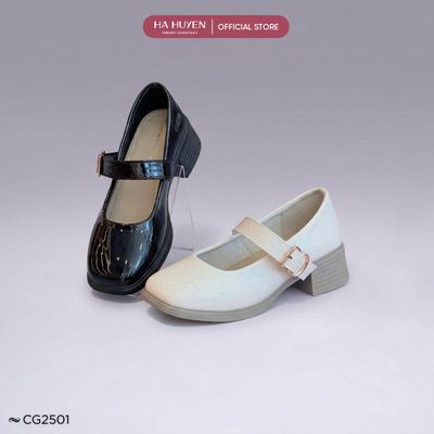 Giày cao gót nữ HÀ HUYỀN da bóng mũi vuông quai ngang gót vuông 4cm - CG2501