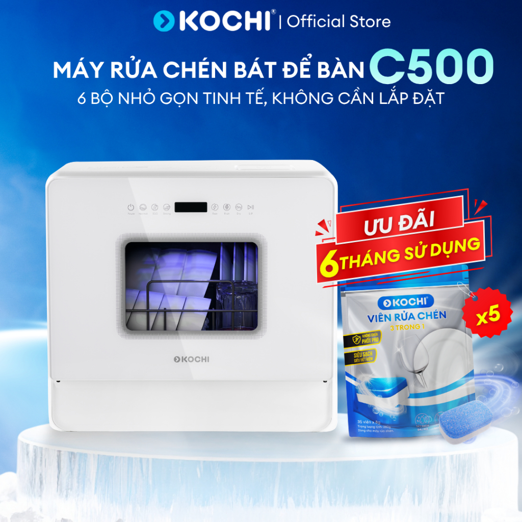 [Bán Chạy] Máy rửa chén bát để bàn KOCHI C500 - Sức chứa 6 bộ - Không cần lắp đặt - 5+1 chương trình