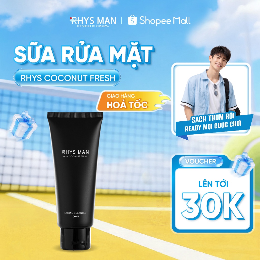 Sữa rửa mặt nam RHYS MAN Rhys Coconut Fresh hương dừa thơm mát 100ml