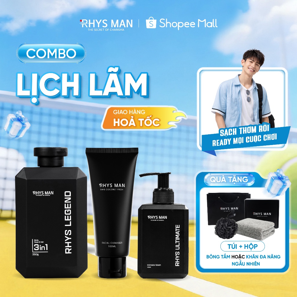 Bộ Quà Tặng Nam - Sữa tắm gội nam 350 ml & Sữa rửa mặt nam 100ml & Dung dịch vệ sinh 120ml RHYS MAN