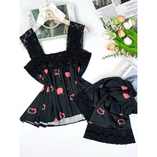 Đồ bộ lụa xước ánh kim bản ren