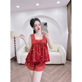 Đồ bộ lụa xước ánh kim bản ren