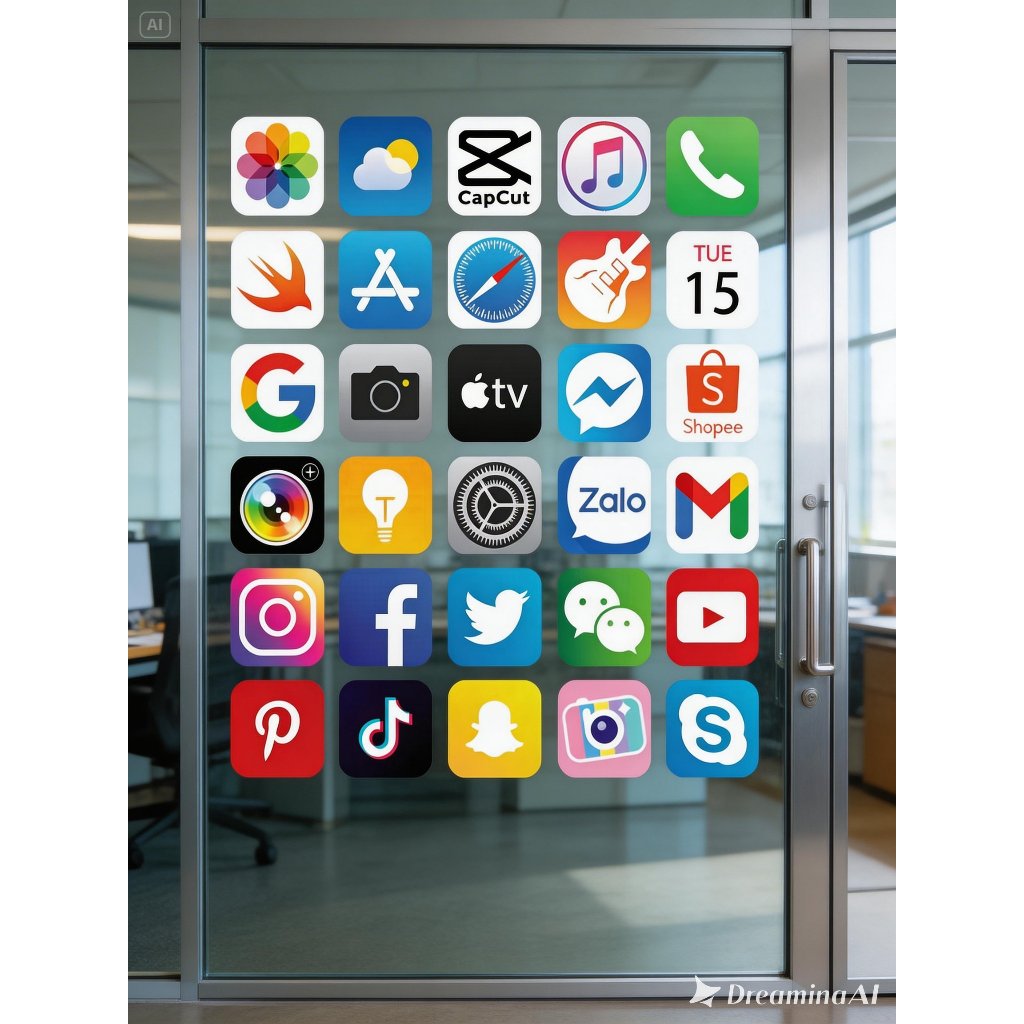 Combo 30 Icon Decal Dán Trang Trí Cửa Hàng Điện Thoại Decal, sticker decor dán cửa kính, tường