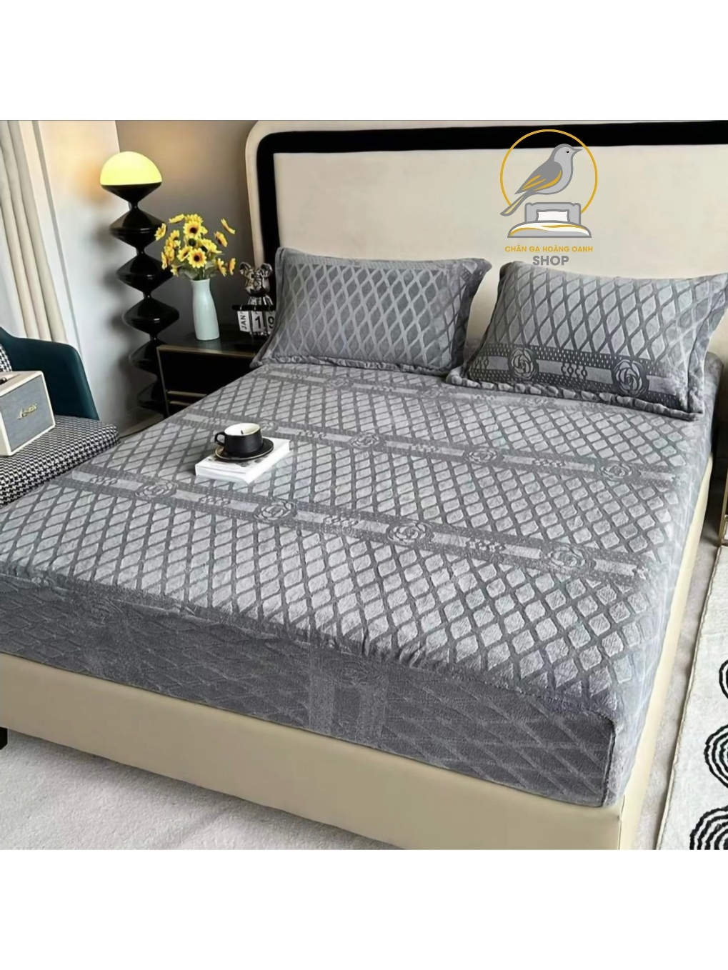 Bộ Ga Gối Nỉ Nhung CoCo 3 Món - 1 Ga Bọc Chun và 2 Vó Gôi 50x70 (Dùng cho nệm 5-15cm) ga giường ngủ,