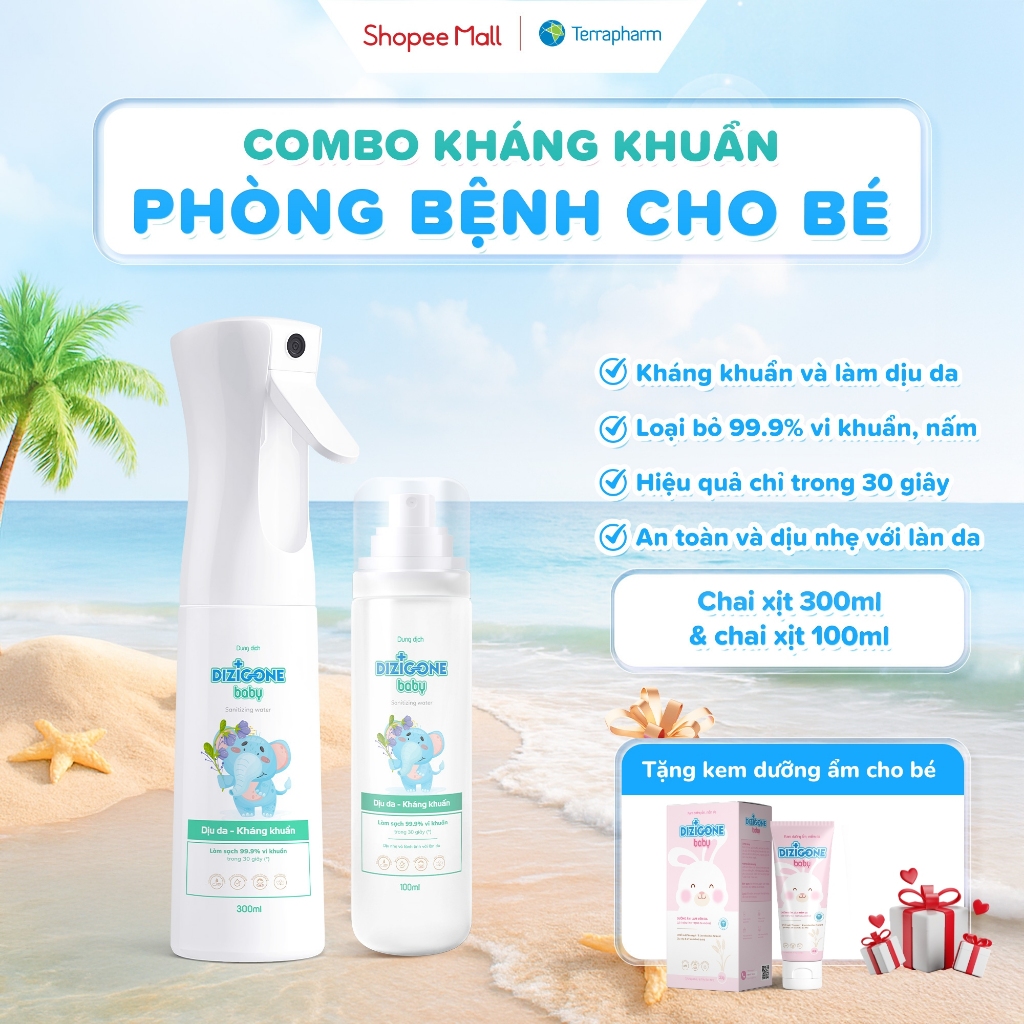 [COMBO] Xịt kháng khuẩn DIZIGONE Baby 100ml & Xịt kháng khuẩn DIZIGONE Baby 300ml: Xịt tay chân, đồ 