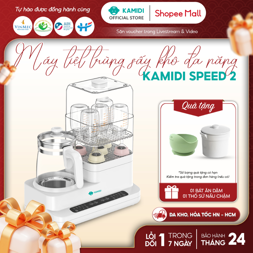 Máy Hâm Sữa Đun Nước Tiệt Trùng Sấy Khô Bình Sữa Đa Năng Kamidi Speed 2