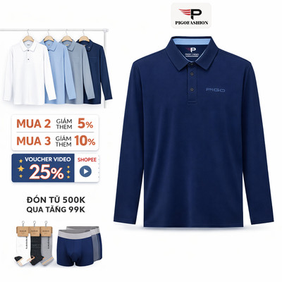 Áo thun thể thao nam dài tay cổ bẻ kiểu thun co giãn thoáng mát SPMADT05 PigoFashion chọn màu
