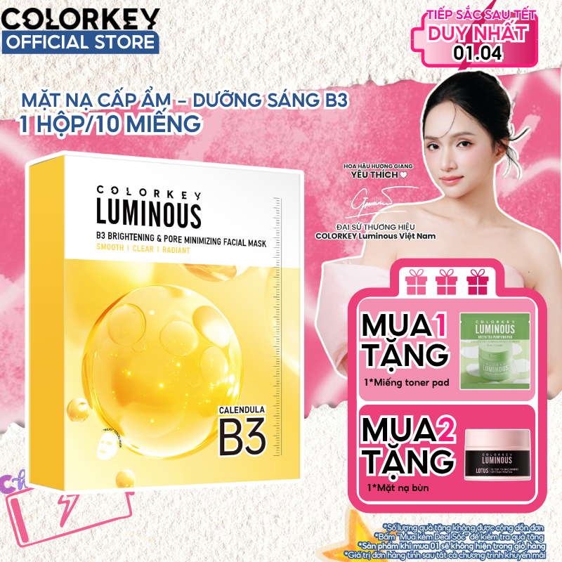 [MỚI] Mặt Nạ Giấy B3 1 Hộp 10 Miếng  COLORKEY LUMINOUS Hỗ Trợ Cấp Ẩm Và Hỗ Trợ Dưỡng Sáng Da Mịn Màn