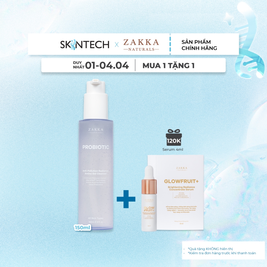 Gel Rửa Mặt Sạch Bụi Mịn Probiotic Anti-Pollution Radiance Amino Gel Zakka Naturals 150ml