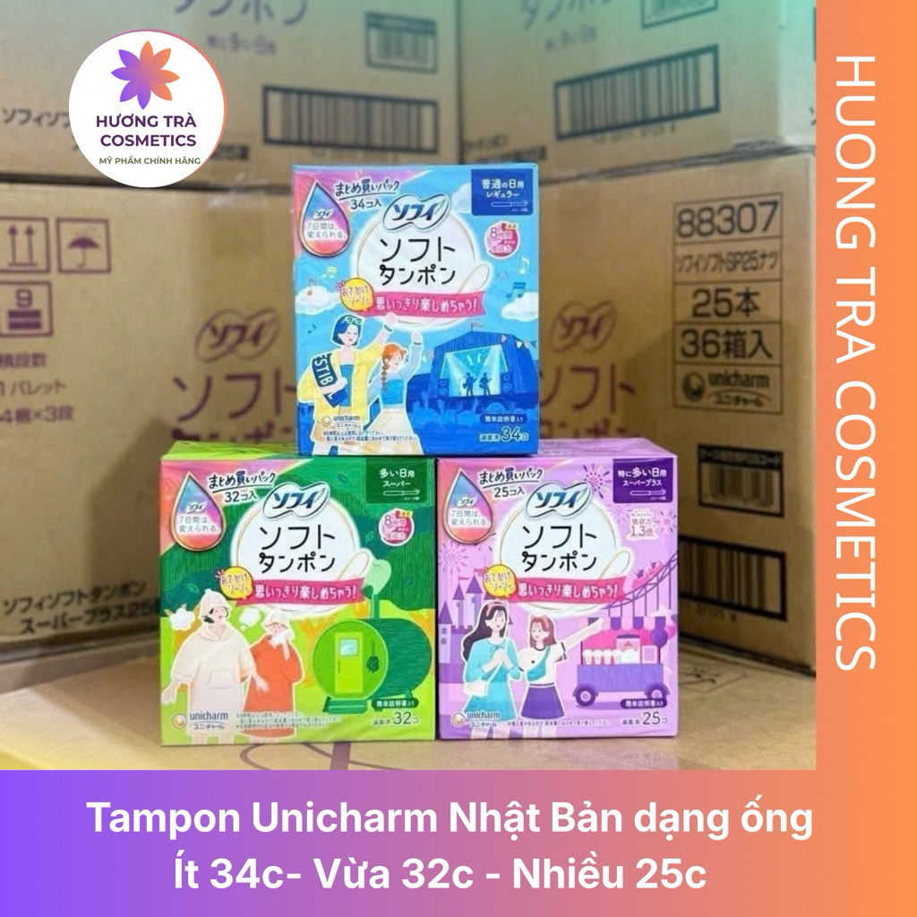 ( Hàng công ty) Tampon Unicharm Nhật Bản dạng ống có que đẩy dùng tiện lợi