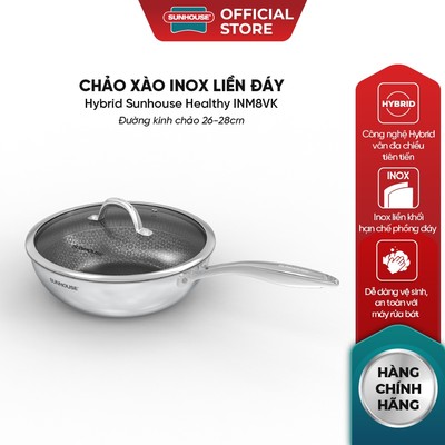 Chảo Xào Chống Dính Sunhouse Healthy Công Nghệ Hybrid Inox Liền Khối Size 28cm, Dùng Được Bếp Từ - IN26-28M8VK