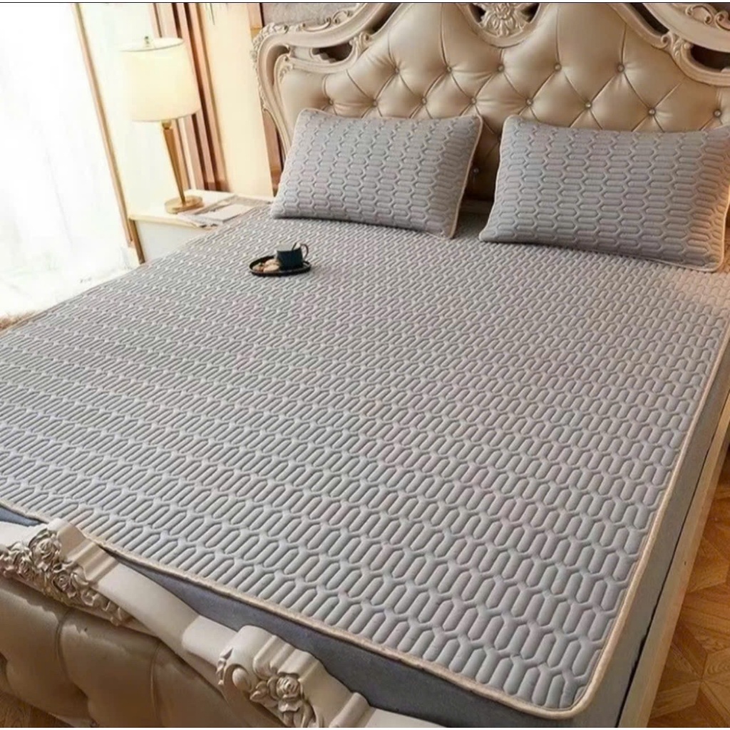 [TẶNG 2 VỎ GỐI ĐẦU] Chiếu điều hòa TRƠN thun lạnh ~ chần bông in hoa tiết mềm mát - chiếu dày nặng