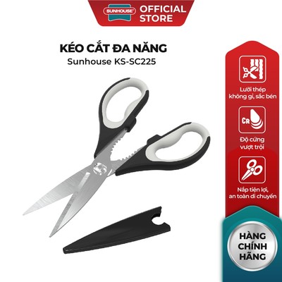 Kéo cắt đa năng 225 thép không gỉ Sunhouse KS-SC225 - Có nắp đi kèm - Độ cứng cao - Tay cầm chống trượt, an toàn