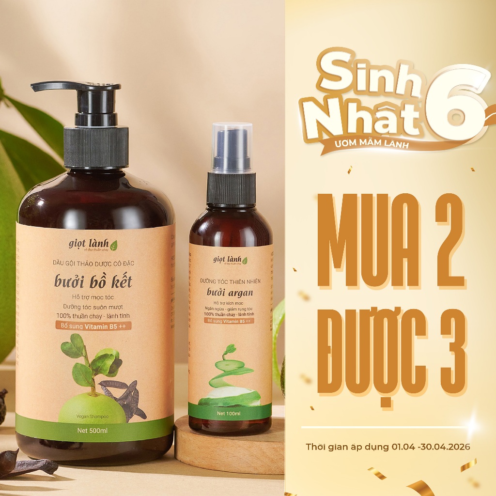 Bộ dầu gội bưởi bồ kết - Xịt tóc tinh dầu bưởi, hỗ trợ kích mọc tóc, giảm gãy rụng Giọt Lành