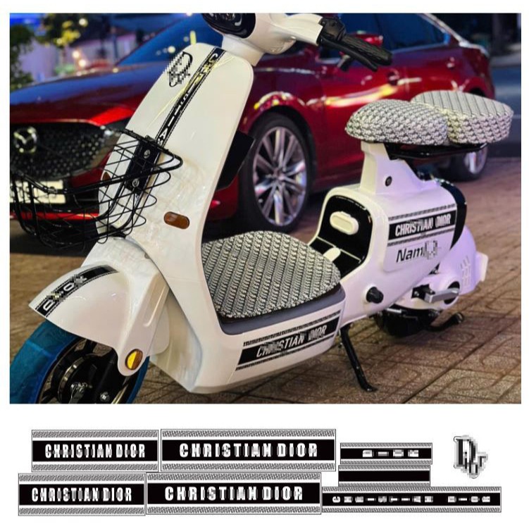 tem xe điện đì or màu trắng đen decal rời cao cấp dán xe V1 , K1 ....