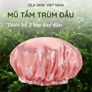 Mũ Tắm Trùm Tóc 2 Lớp Chống Nước OLA SKIN Họa Tiết Nơ Co Giãn Tốt
