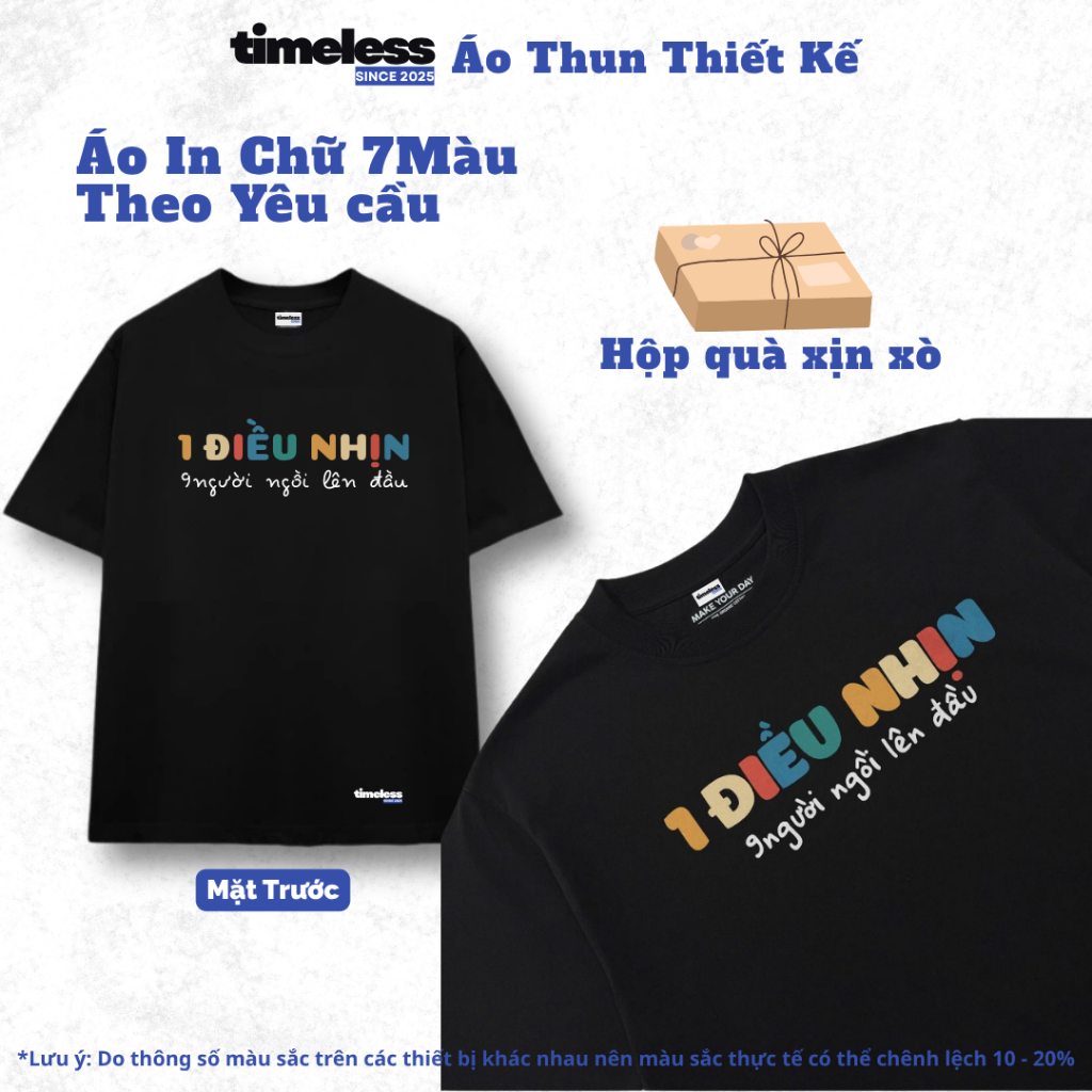 CHỮ 7 MÀU Brand TIMELESS, Cotton 100% 250GSM, Áo Lớp, Áo Nhóm, Áo Đôi Free Thiết Kế