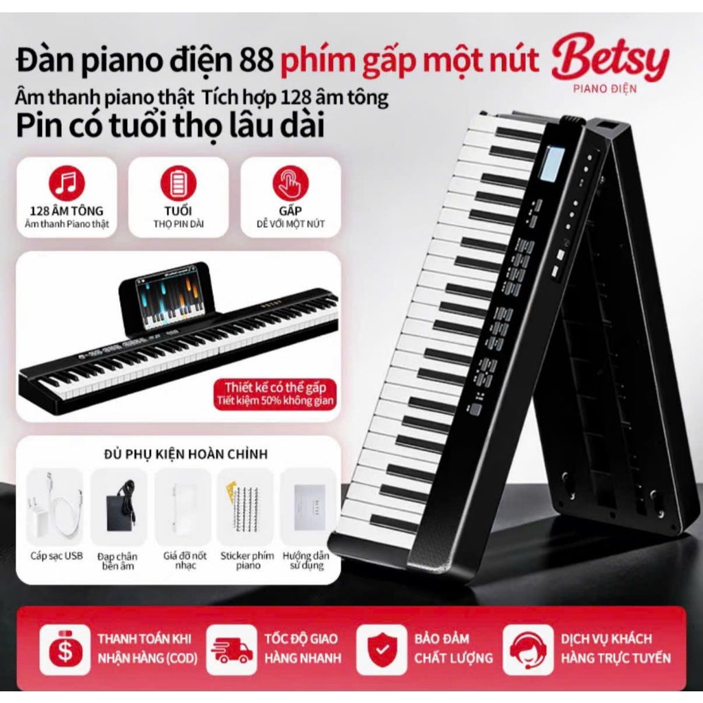 Piano Điện Tử Gấp Gọn, BETSY B170, Bàn Phím Cường Độ Nặng 88 Phím, Cầm Tay, Thích Hợp Cho Piano