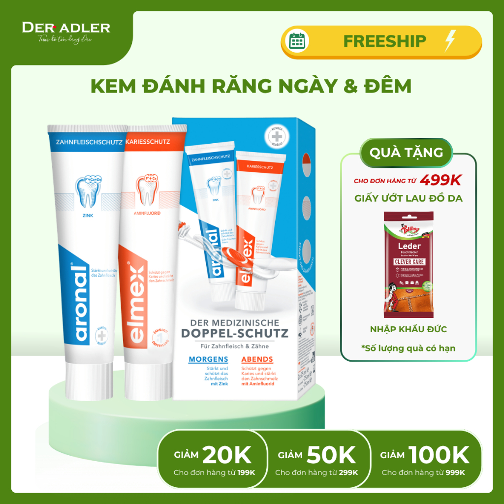 [Nội địa Đức] Kem đánh răng ngày & đêm làm sạch sâu, trắng răng, ngừa sâu răng ARONAL & ELMEX, tuýp 