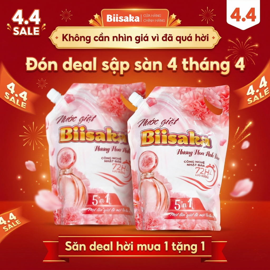 [ MUA 1 TẶNG 1 ] Nhận Combo 2 Túi Nước Giặt Xả Biisaka Hương Hoa Anh Đào Túi 2KG