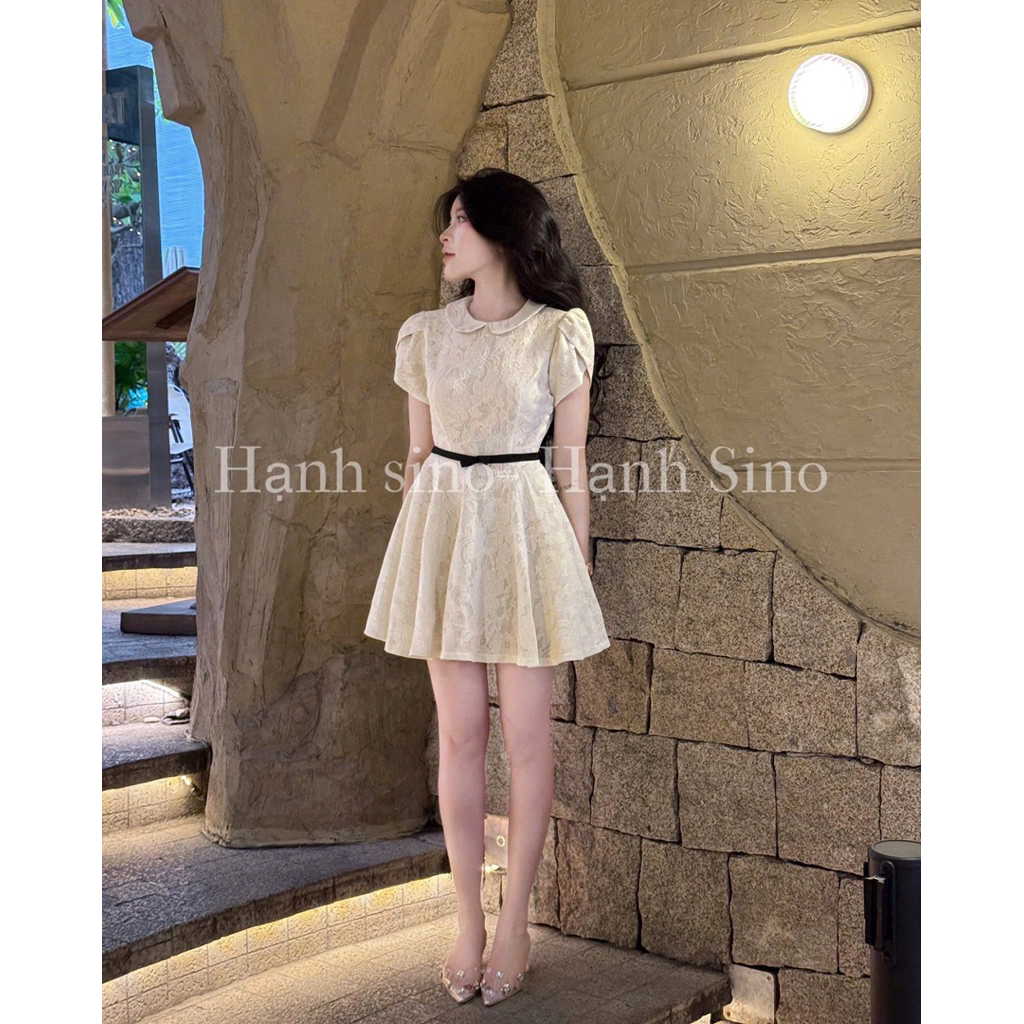 VÁY REN TAY HOA KÈM BELT NƠ( BELT THÁO RỜI, KÈM QUẦN BẢO HỘ)