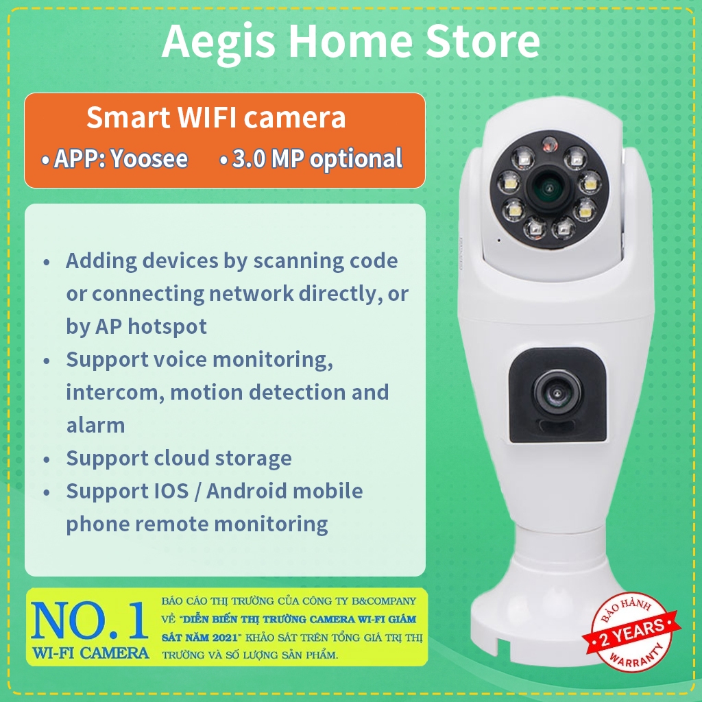 Camera Bulb Kép 4MP+4MP Aegis Home Store | Chống Nước | An Ninh Gia Đình Hàng Cao Cấp