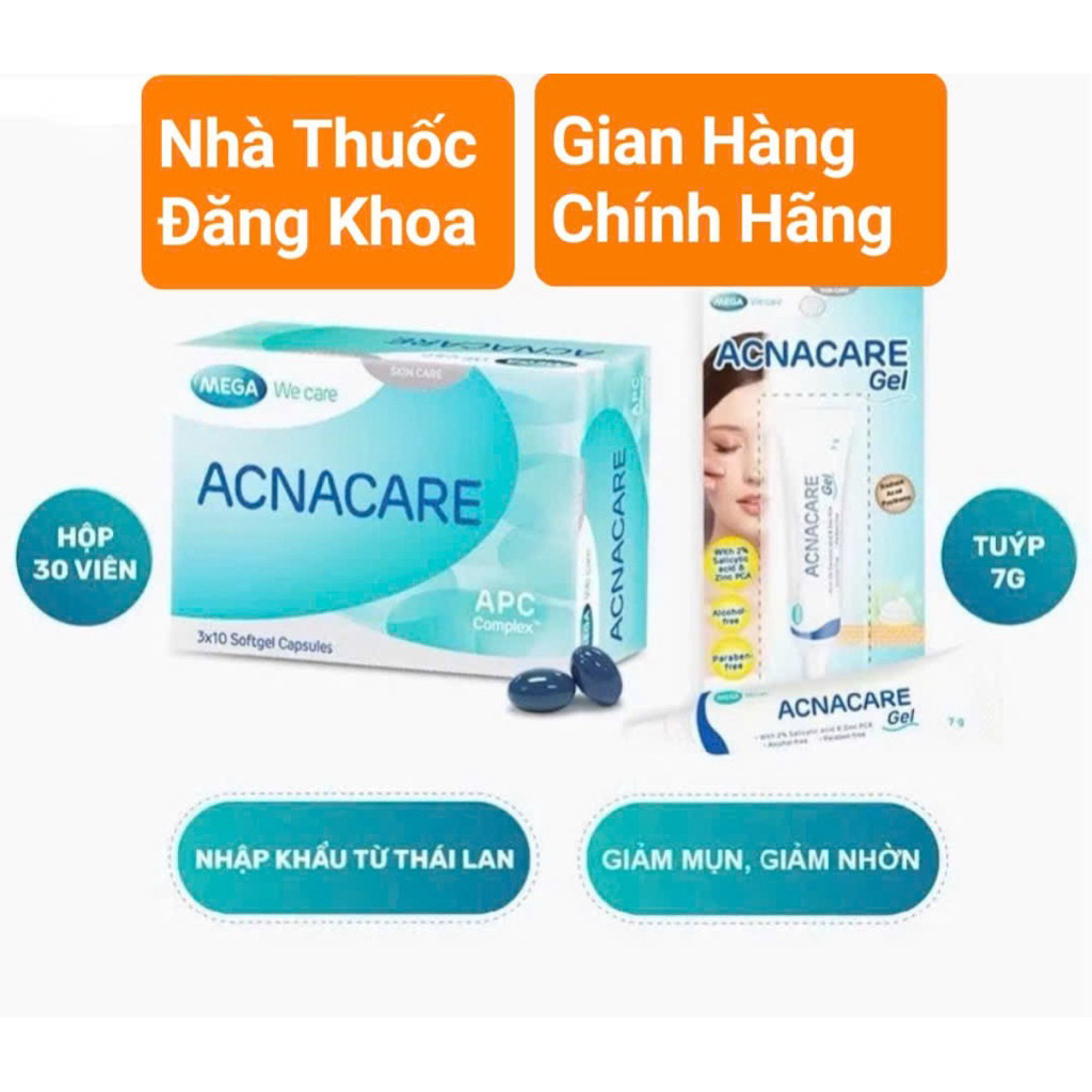 Acnacare / Acnacare Gel - Viên uống Hỗ Trợ Giảm Mụn Giảm Nhờn, Ngăn Ngừa Mụn Tái Phát, Làm Mềm Da