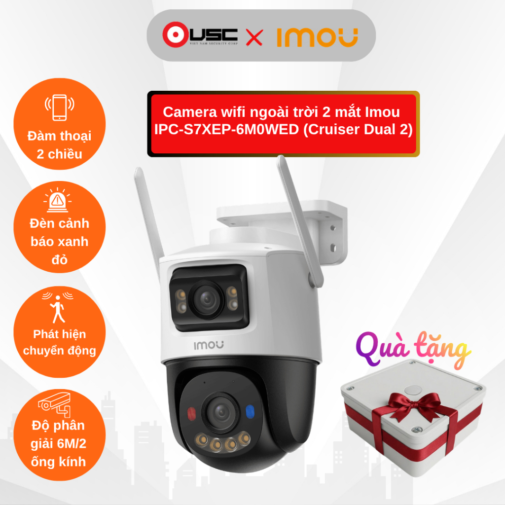 Camera wifi ngoài trời Xoay 360 Imou IPC-S7XEP-6M0WED (Cruiser Dual 2 6M) full chức năng
