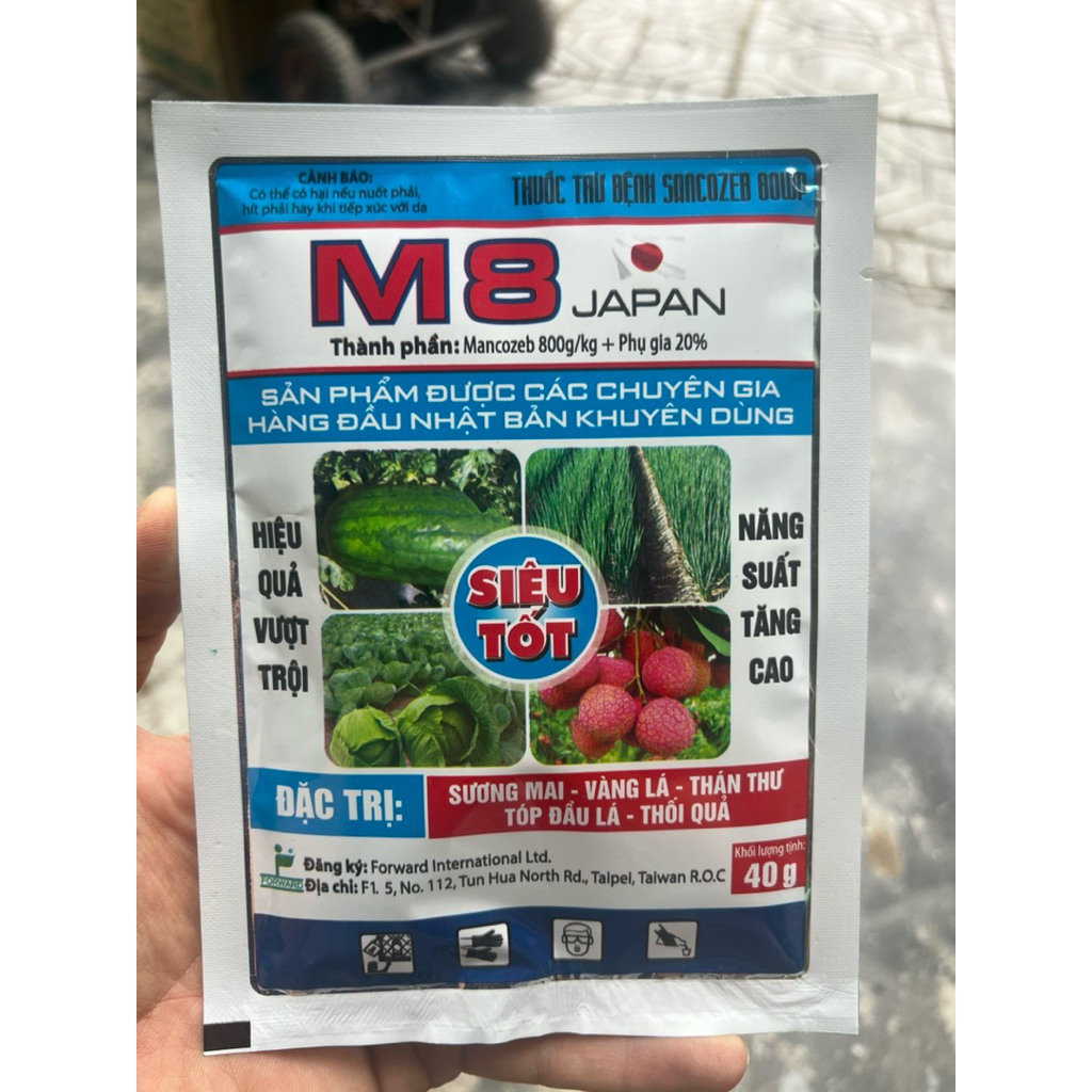 10 gói Thuốc Trừ Nấm M8 Japan Mancozeb 800g/kg 40g Trị Sương Mai, Thán Thư, Thối Quả, Vàng Lá, Phấn 