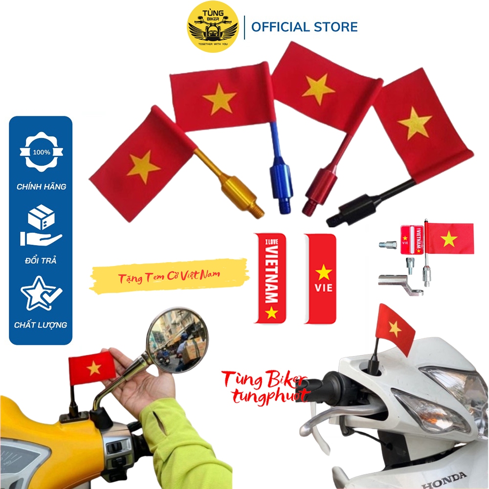 Cờ Việt Nam Gắn Chân Gương Xe Máy, Xe Đạp Điện Ren 10ly, 8ly (Tặng Tem Cờ Việt Nam)