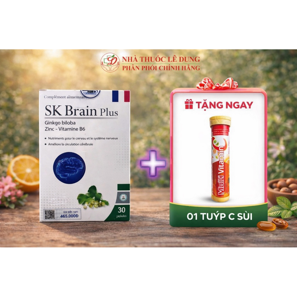 [Tặng 1 tuýp sủi ngẫu nhiên] SK Brain Plus - Giải pháp vàng cho thiểu năng tuần hoàn máu não, tăng c