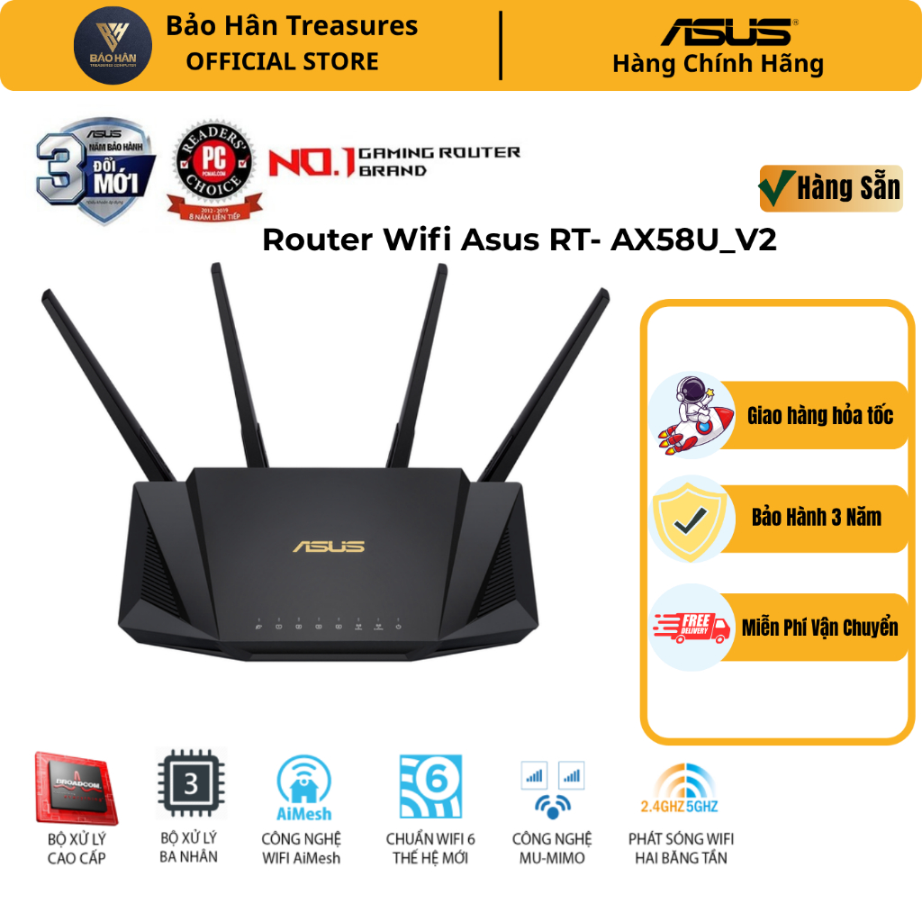 Router Wifi Asus RT-AX3000 Chuẩn AX3000 Dual Band WiFi 6 (router WiFi có thể mở rộng) - Hàng Chính H